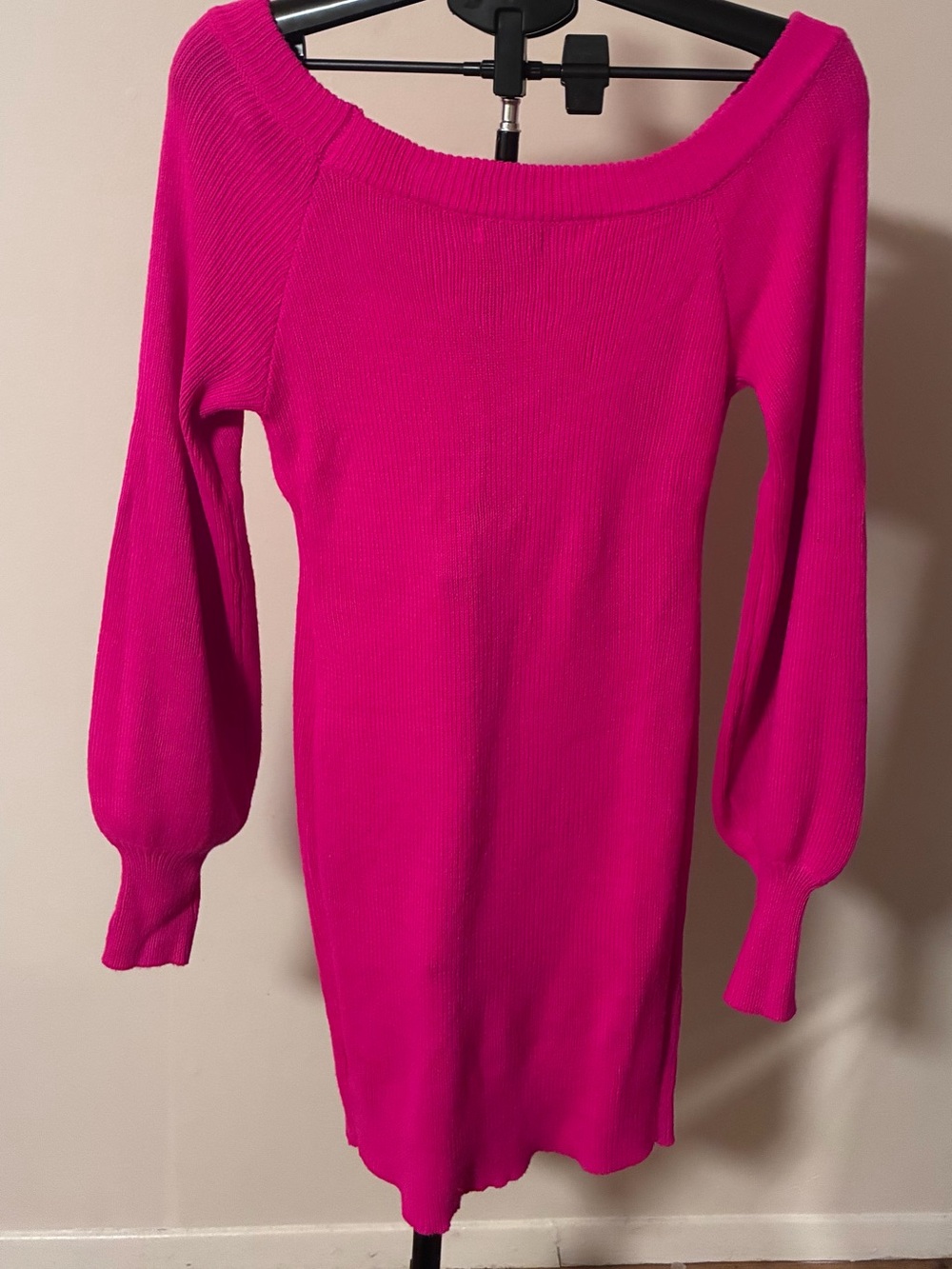 Fashion Nova Hot Pink Off-the-Shoulder Sweater Dress